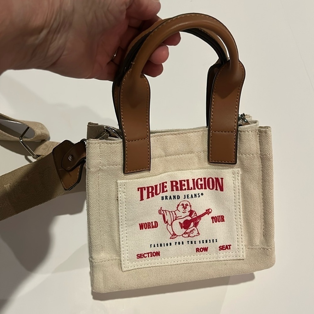True Religion Canvas Mini Logo Crossbody Tote Bag